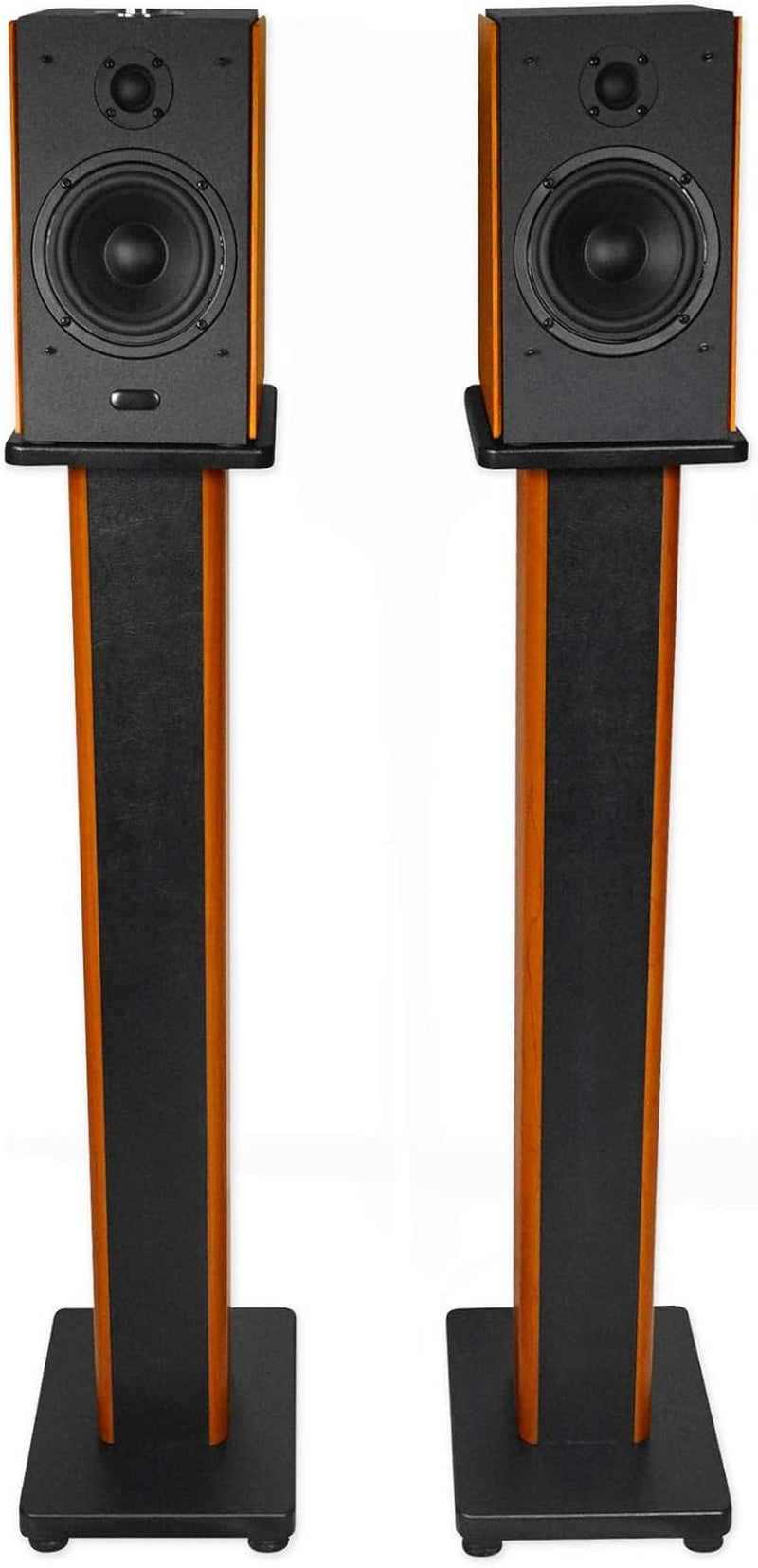Pair RHTSC 36-Inch Bookshelf Speaker Stands, Surround Sound, 60 Lbs Capacity, Wood Construction, Isolation Pads, Spikes, Sand-Fillable, for Home Theater and Studio Audio