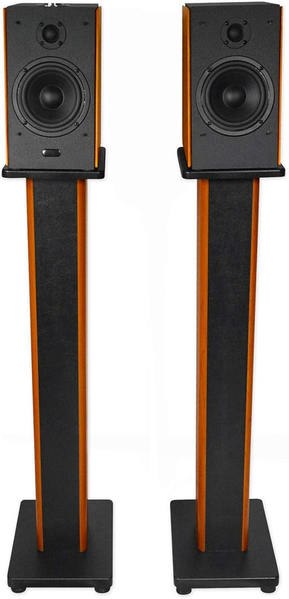 Pair RHTSC 36-Inch Bookshelf Speaker Stands, Surround Sound, 60 Lbs Capacity, Wood Construction, Isolation Pads, Spikes, Sand-Fillable, for Home Theater and Studio Audio