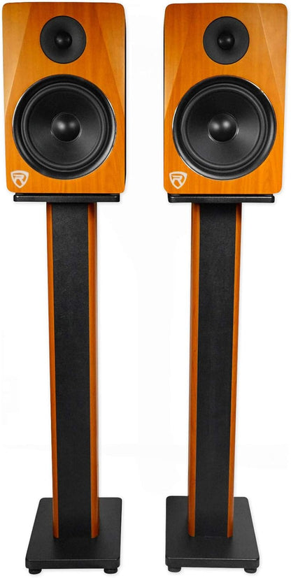 Pair RHTSC 36-Inch Bookshelf Speaker Stands, Surround Sound, 60 Lbs Capacity, Wood Construction, Isolation Pads, Spikes, Sand-Fillable, for Home Theater and Studio Audio